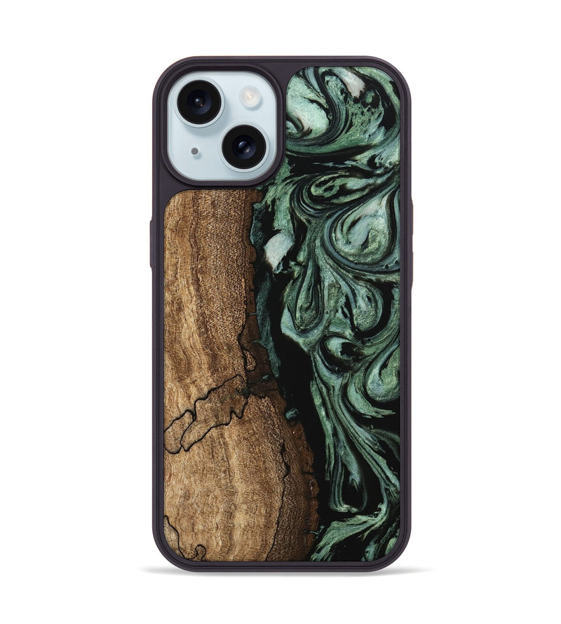 iPhone 15 Wood Phone Case - Blaze (Green, 745805)