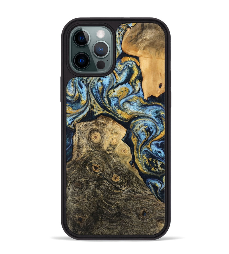 iPhone 12 Pro Max Wood Phone Case - Janiya (Teal & Gold, 745816)