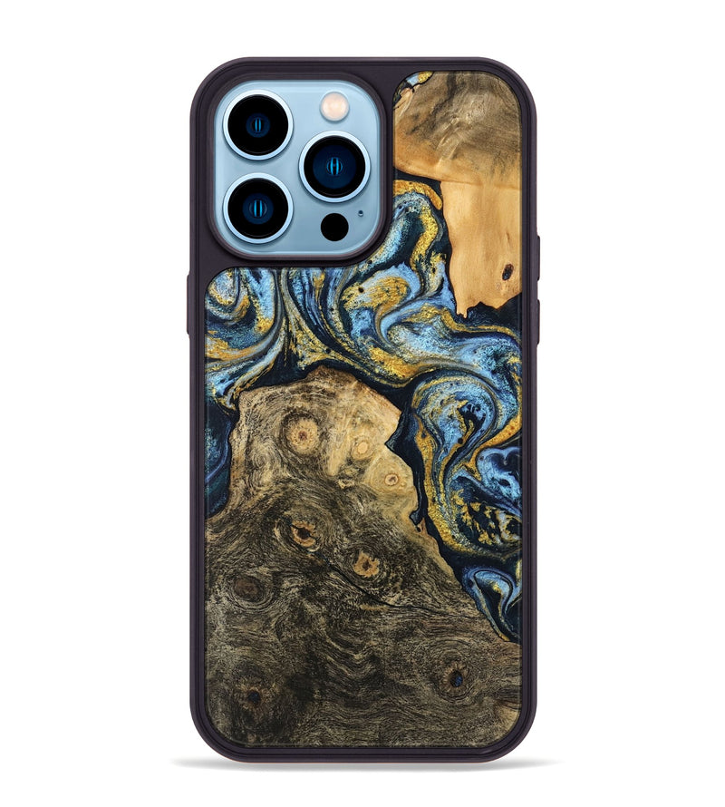 iPhone 14 Pro Max Wood Phone Case - Janiya (Teal & Gold, 745816)