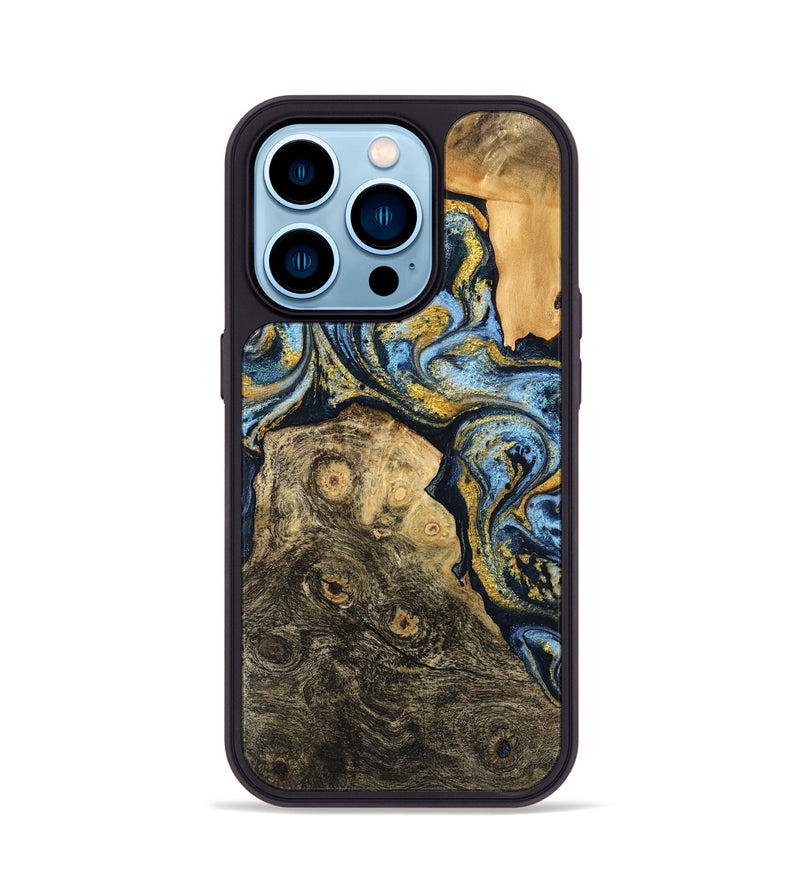 iPhone 14 Pro Wood Phone Case - Janiya (Teal & Gold, 745816)