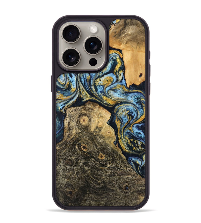 iPhone 15 Pro Max Wood Phone Case - Janiya (Teal & Gold, 745816)