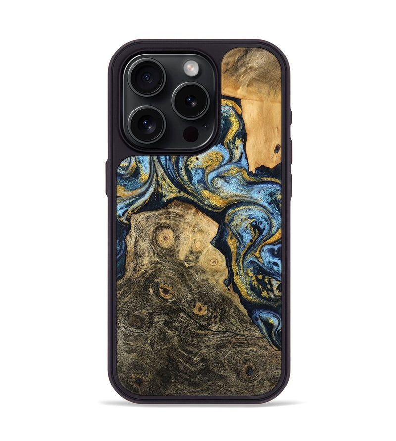 iPhone 15 Pro Wood Phone Case - Janiya (Teal & Gold, 745816)