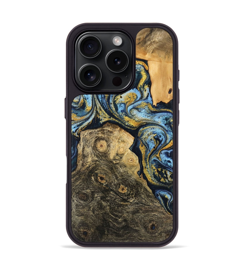 iPhone 16 Pro Wood Phone Case - Janiya (Teal & Gold, 745816)