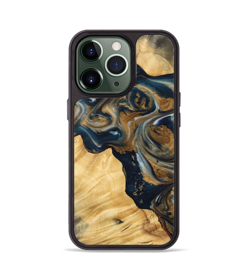 iPhone 13 Pro Wood Phone Case - Manda (Teal & Gold, 745817)