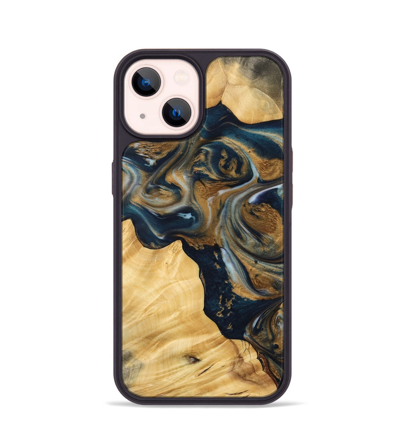 iPhone 14 Wood Phone Case - Manda (Teal & Gold, 745817)