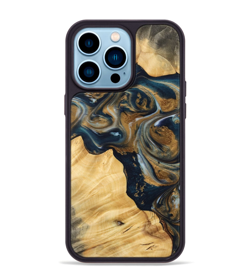 iPhone 14 Pro Max Wood Phone Case - Manda (Teal & Gold, 745817)