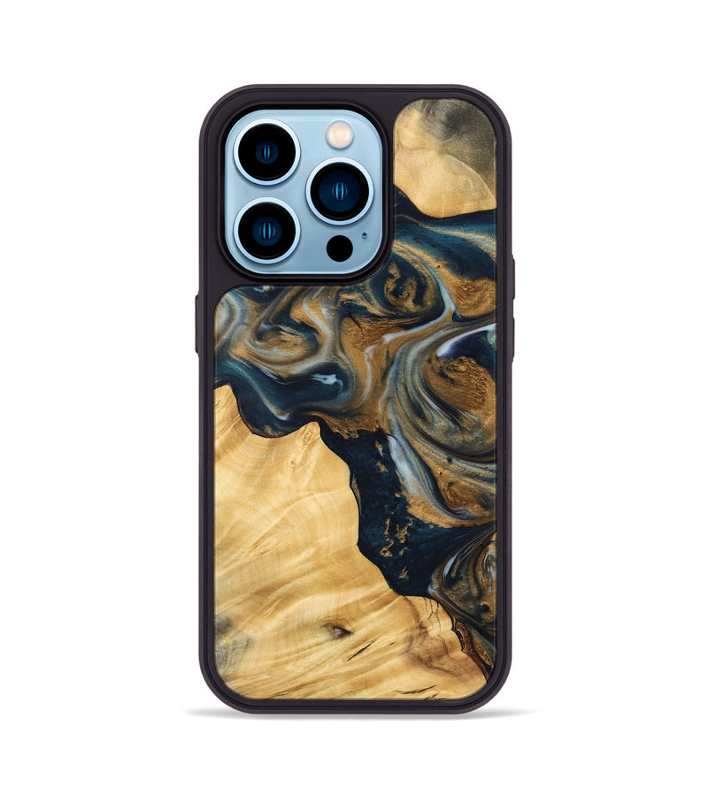 iPhone 14 Pro Wood Phone Case - Manda (Teal & Gold, 745817)