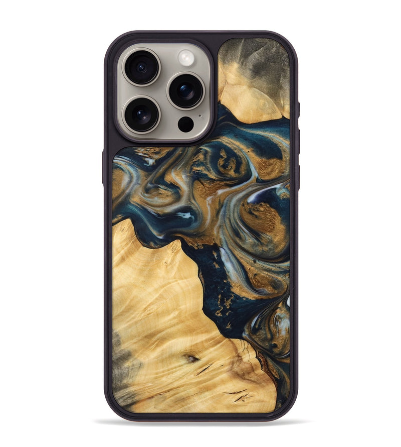 iPhone 15 Pro Max Wood Phone Case - Manda (Teal & Gold, 745817)