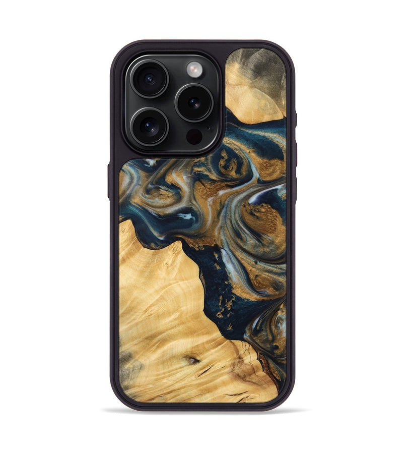 iPhone 15 Pro Wood Phone Case - Manda (Teal & Gold, 745817)