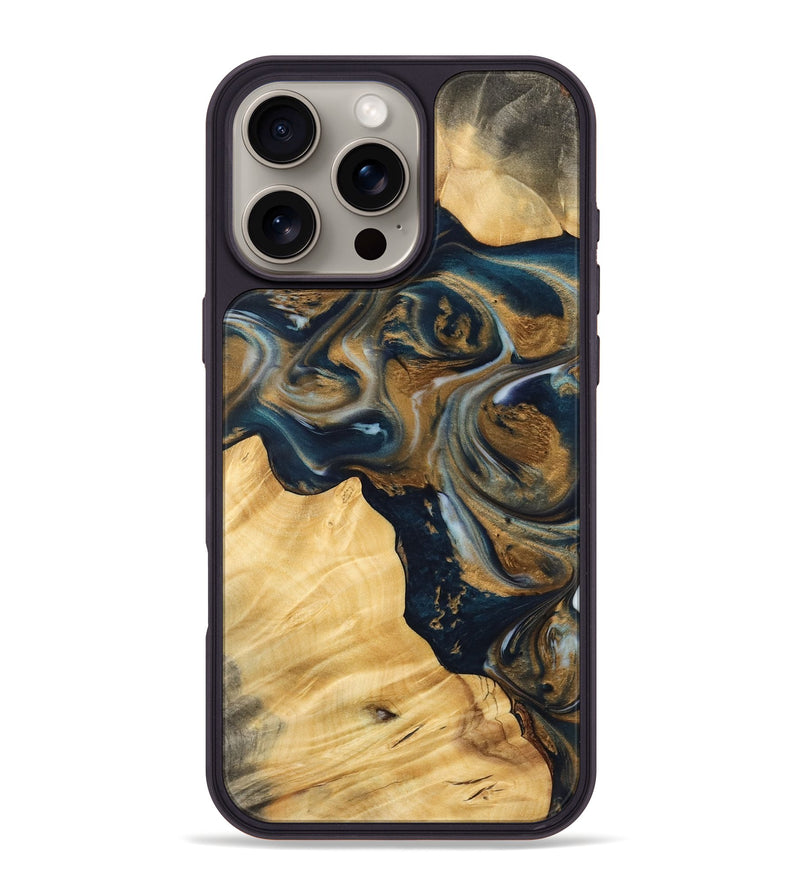 iPhone 16 Pro Max Wood Phone Case - Manda (Teal & Gold, 745817)