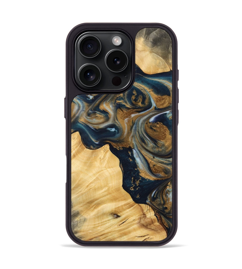 iPhone 16 Pro Wood Phone Case - Manda (Teal & Gold, 745817)