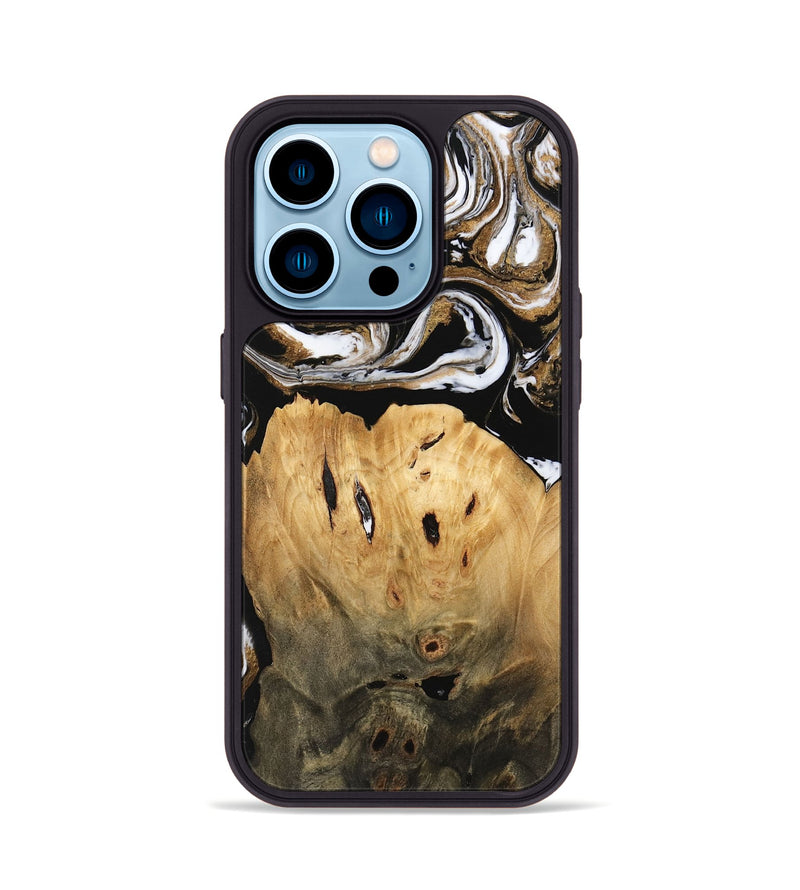 iPhone 14 Pro Wood Phone Case - Lily (Black & White, 745844)