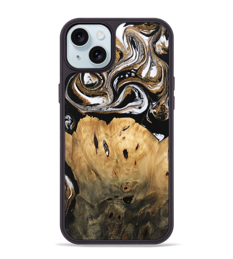 iPhone 15 Plus Wood Phone Case - Lily (Black & White, 745844)