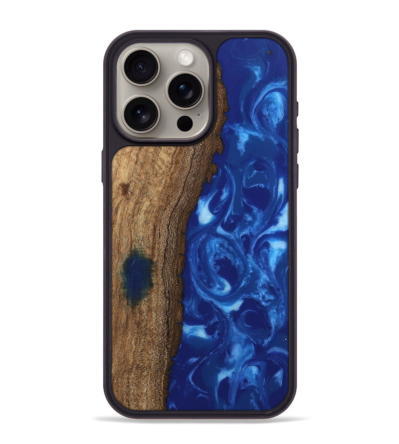 iPhone 15 Pro Max Wood Phone Case - Emogene (Blue, 745874)