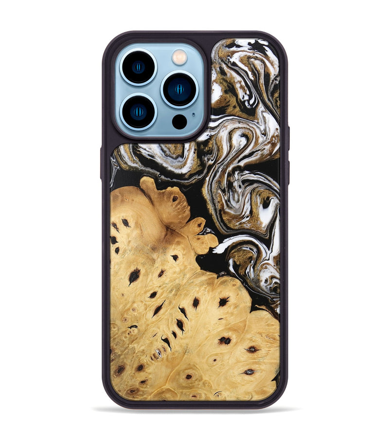 iPhone 14 Pro Max Wood Phone Case - Hailee (Black & White, 745908)