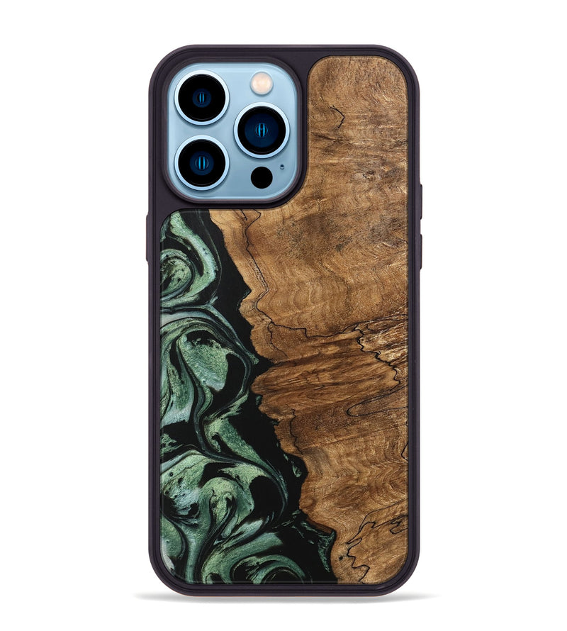 iPhone 14 Pro Max Wood Phone Case - Corine (Green, 745918)