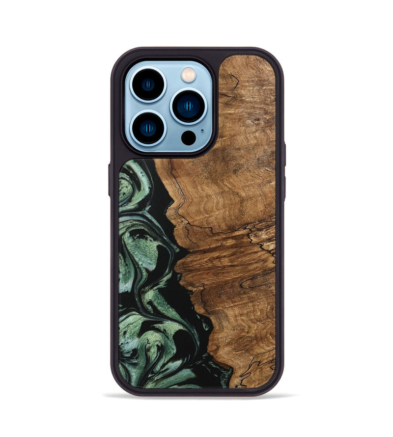 iPhone 14 Pro Wood Phone Case - Corine (Green, 745918)