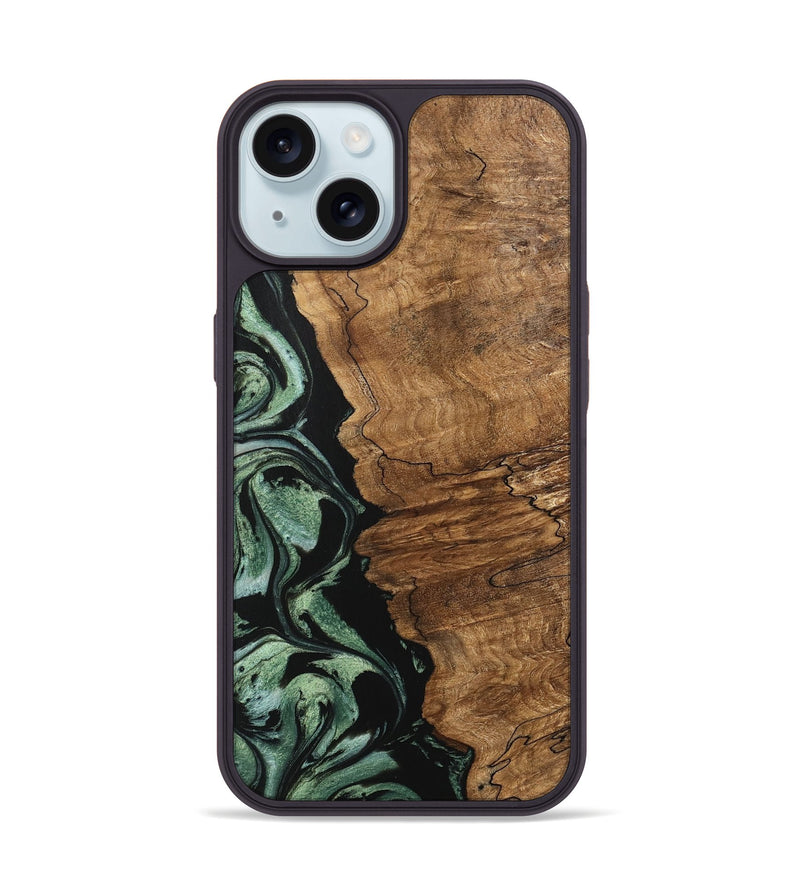 iPhone 15 Wood Phone Case - Corine (Green, 745918)