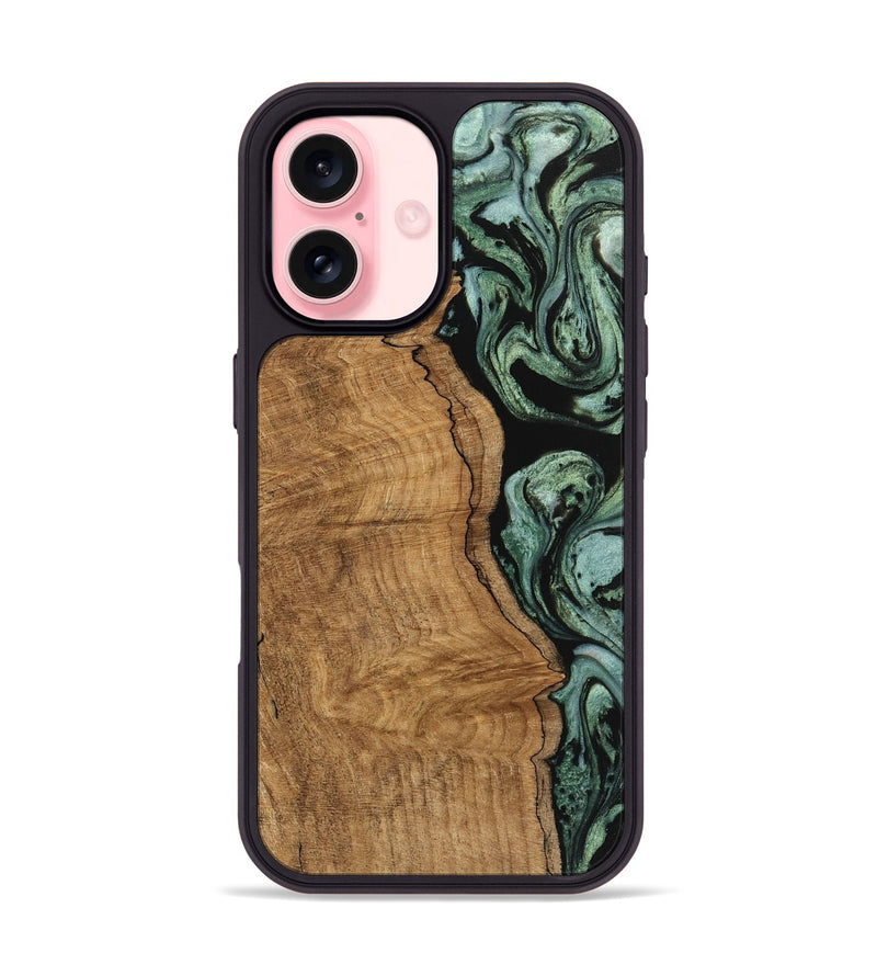 iPhone 16 Wood Phone Case - Selena (Green, 745935)