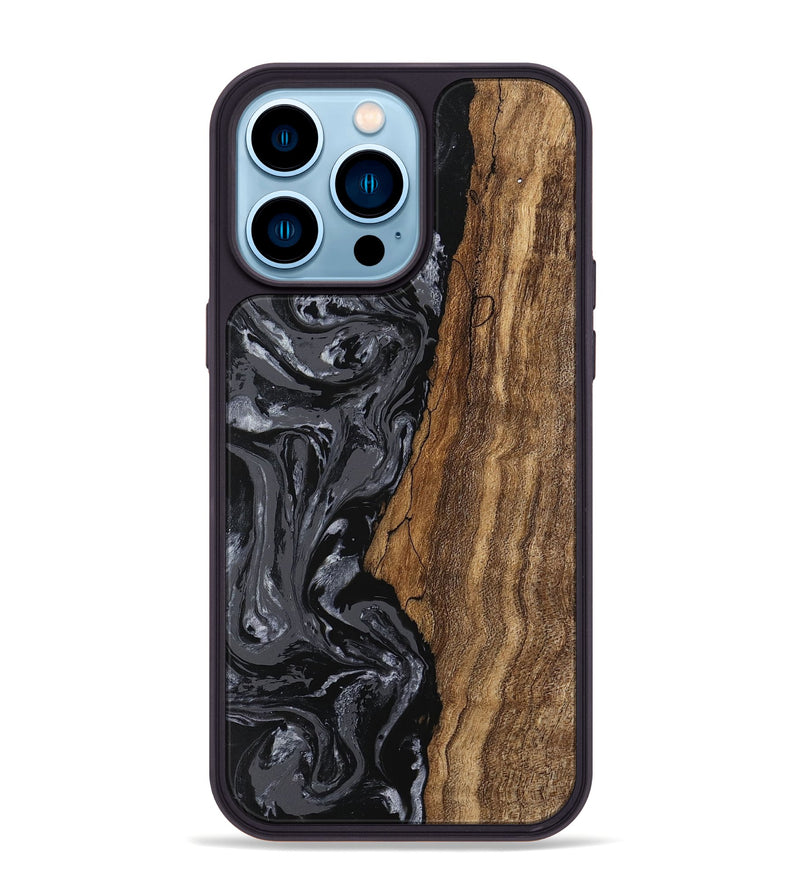 iPhone 14 Pro Max Wood Phone Case - Terese (Black & White, 745939)