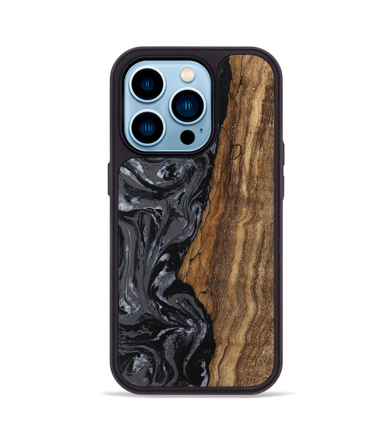 iPhone 14 Pro Wood Phone Case - Terese (Black & White, 745939)