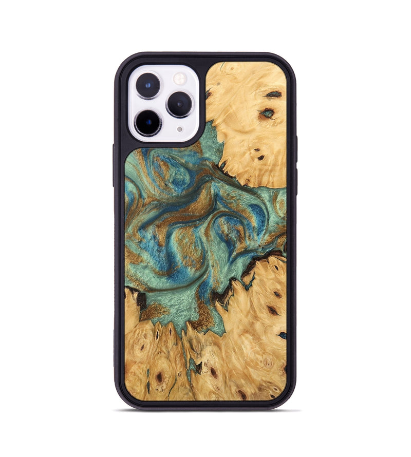 iPhone 11 Pro Wood Phone Case - Brown (Teal & Gold, 745944)