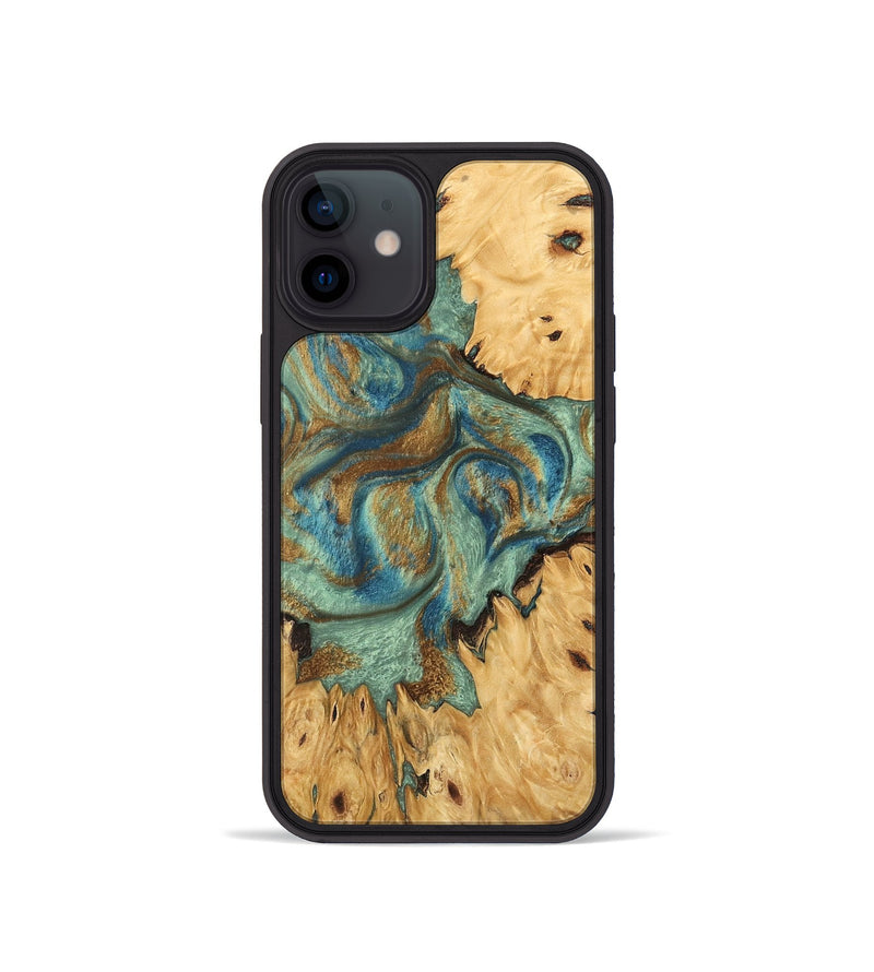 iPhone 12 mini Wood Phone Case - Brown (Teal & Gold, 745944)