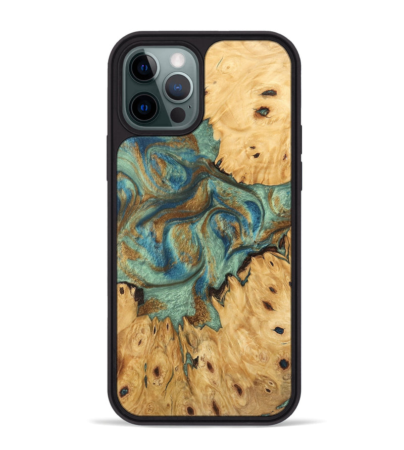 iPhone 12 Pro Max Wood Phone Case - Brown (Teal & Gold, 745944)