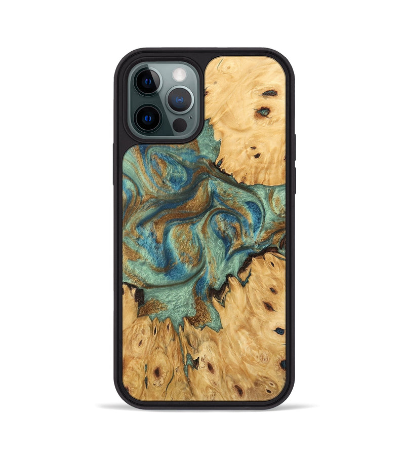 iPhone 12 Pro Wood Phone Case - Brown (Teal & Gold, 745944)