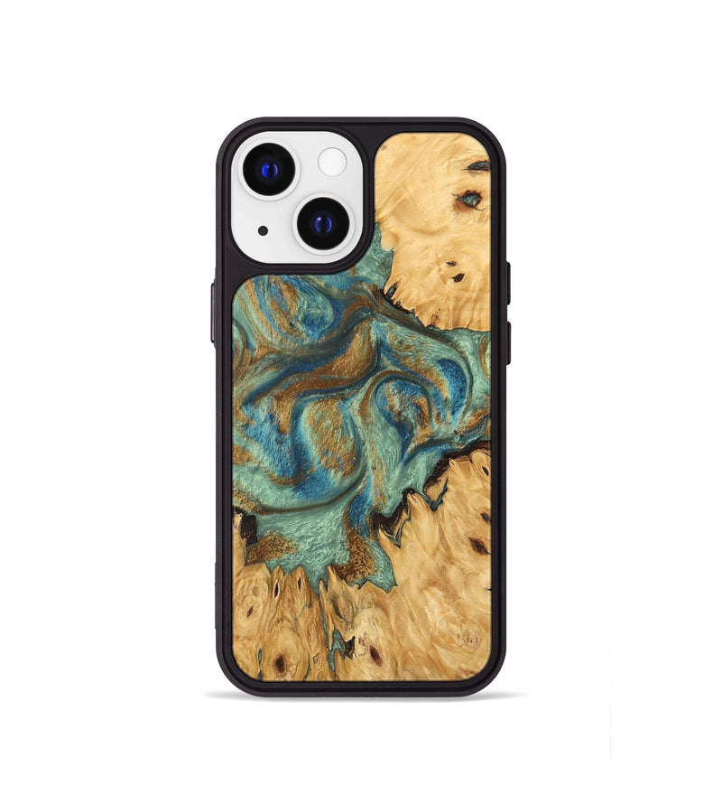 iPhone 13 mini Wood Phone Case - Brown (Teal & Gold, 745944)