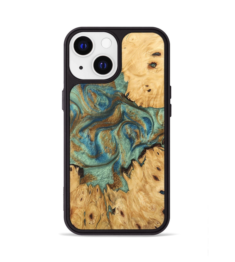 iPhone 13 Wood Phone Case - Brown (Teal & Gold, 745944)