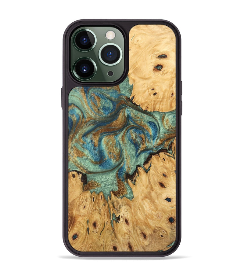 iPhone 13 Pro Max Wood Phone Case - Brown (Teal & Gold, 745944)