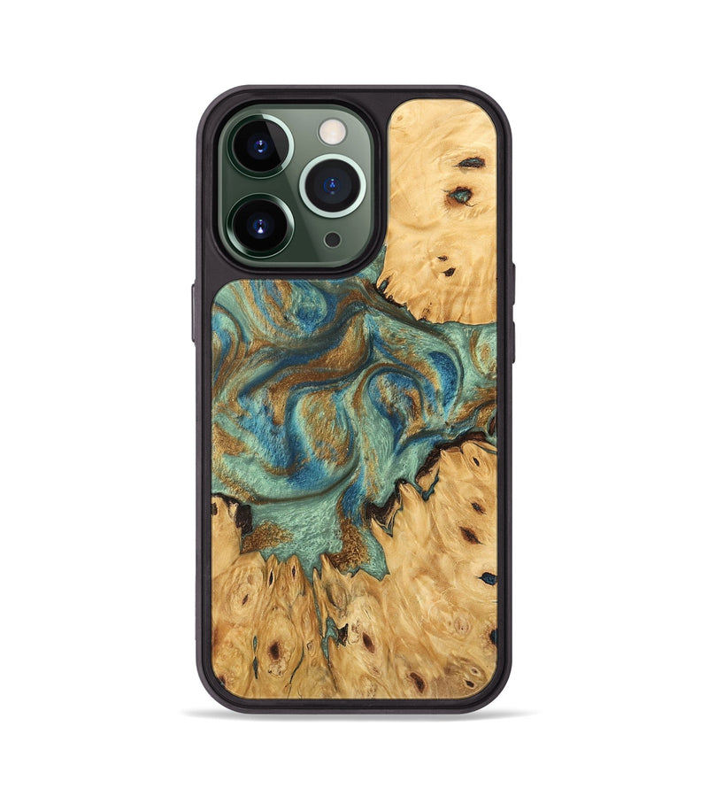 iPhone 13 Pro Wood Phone Case - Brown (Teal & Gold, 745944)