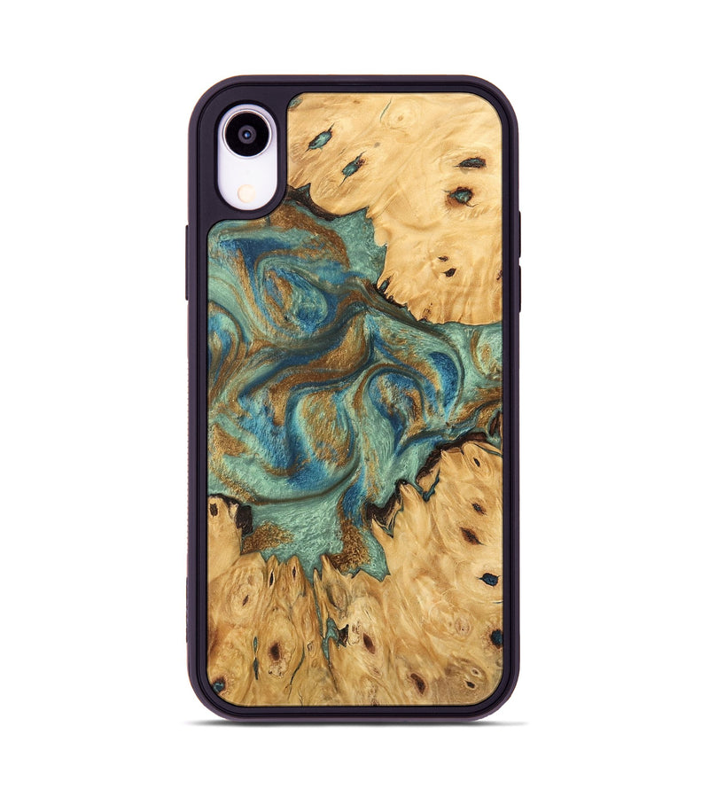 iPhone Xr Wood Phone Case - Brown (Teal & Gold, 745944)