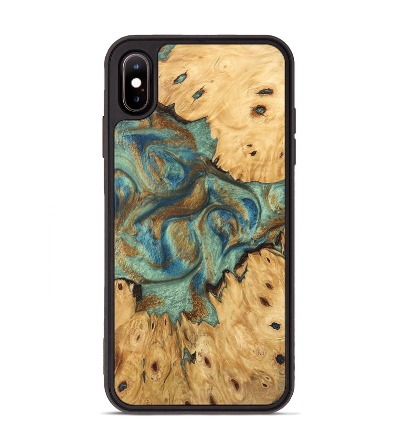 iPhone Xs Max Wood Phone Case - Brown (Teal & Gold, 745944)