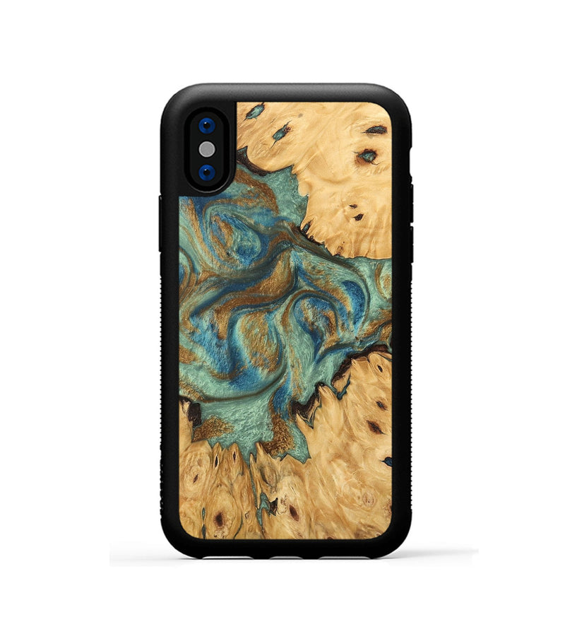 iPhone Xs Wood Phone Case - Brown (Teal & Gold, 745944)