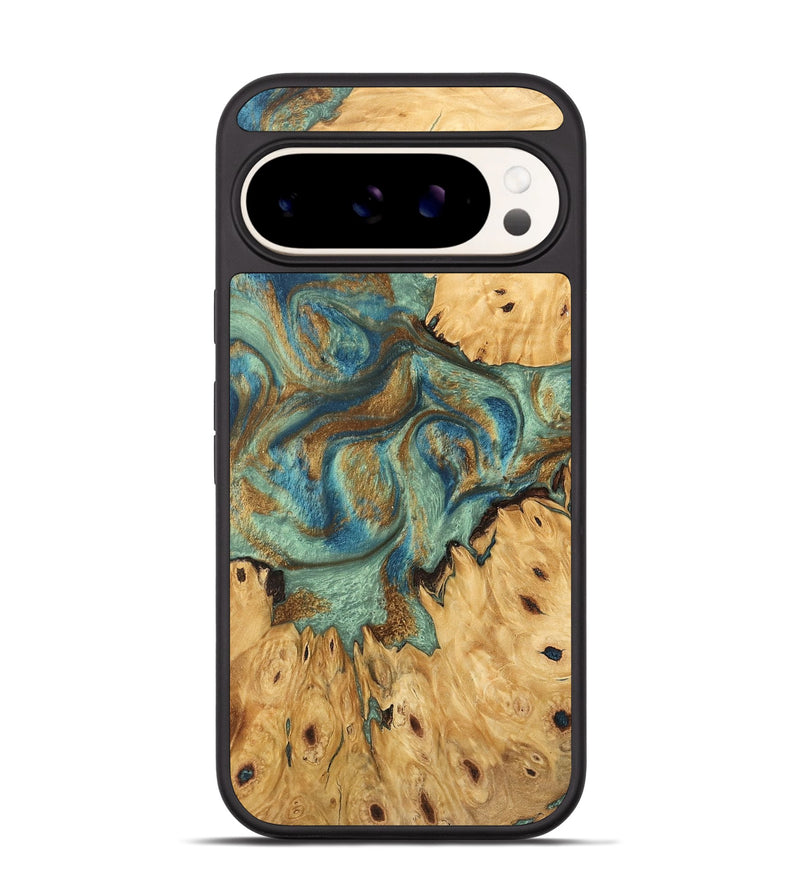 Pixel 9 Wood Phone Case - Brown (Teal & Gold, 745944)