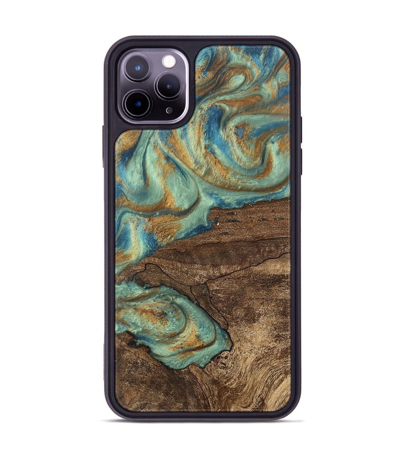 iPhone 11 Pro Max Wood Phone Case - Merton (Teal & Gold, 745945)