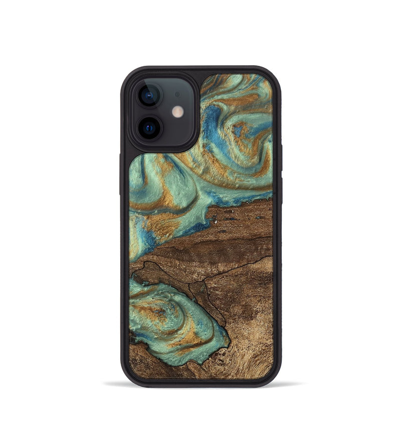 iPhone 12 mini Wood Phone Case - Merton (Teal & Gold, 745945)