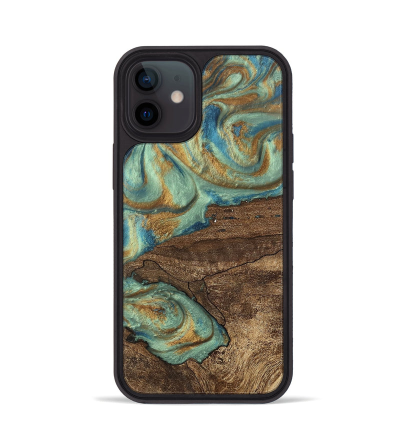 iPhone 12 Wood Phone Case - Merton (Teal & Gold, 745945)