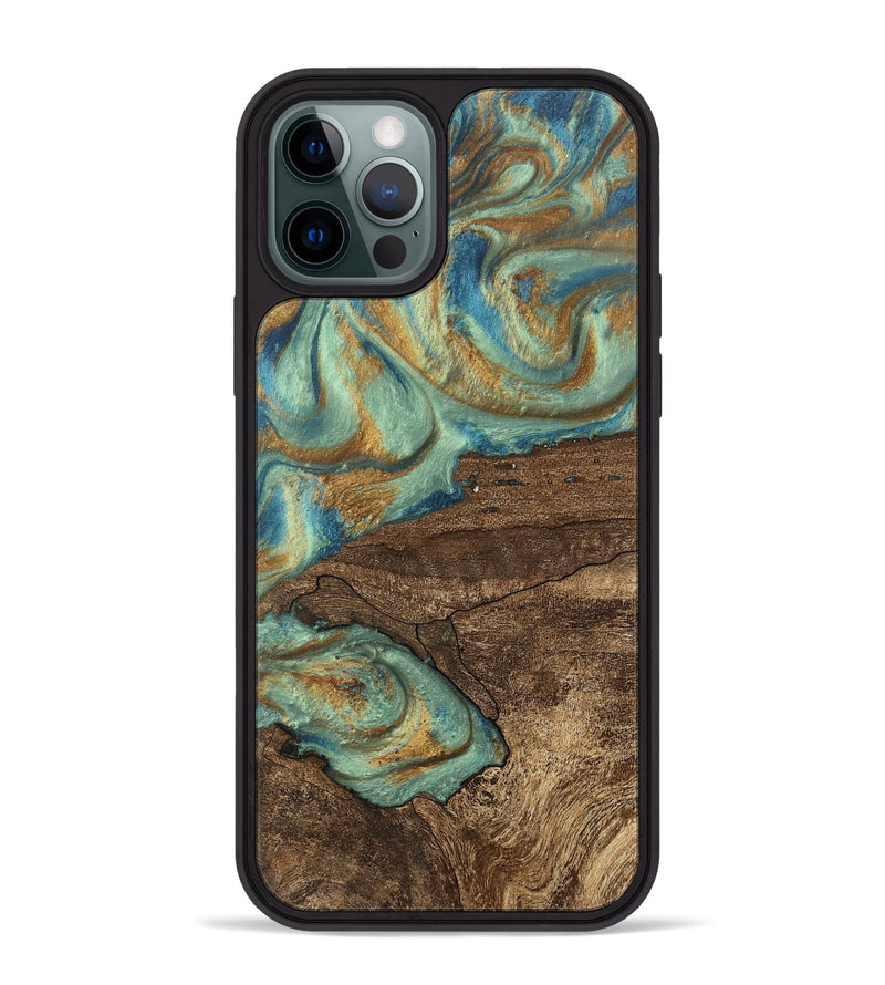 iPhone 12 Pro Max Wood Phone Case - Merton (Teal & Gold, 745945)