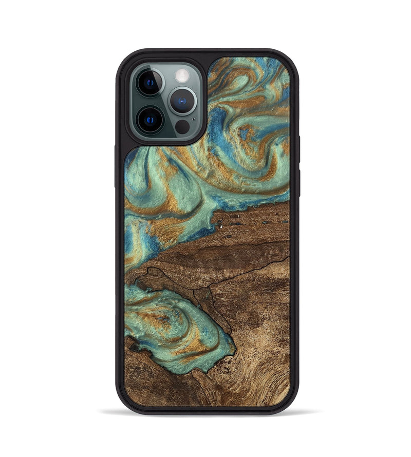 iPhone 12 Pro Wood Phone Case - Merton (Teal & Gold, 745945)