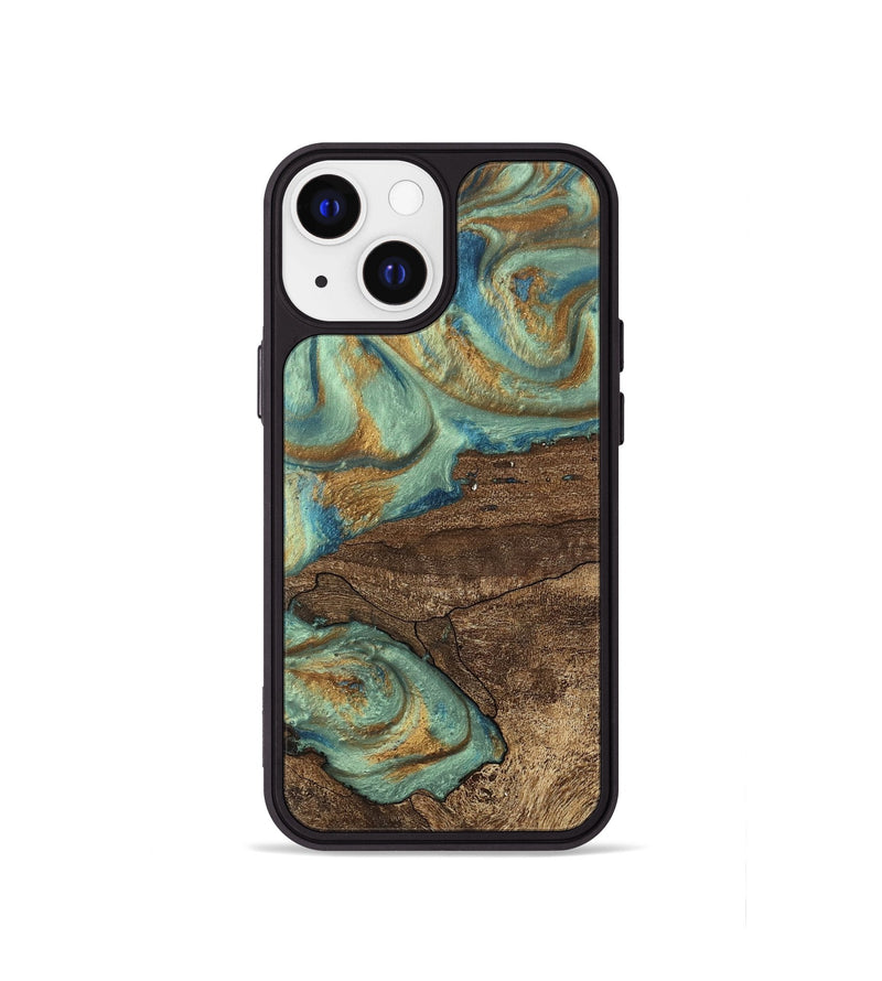 iPhone 13 mini Wood Phone Case - Merton (Teal & Gold, 745945)