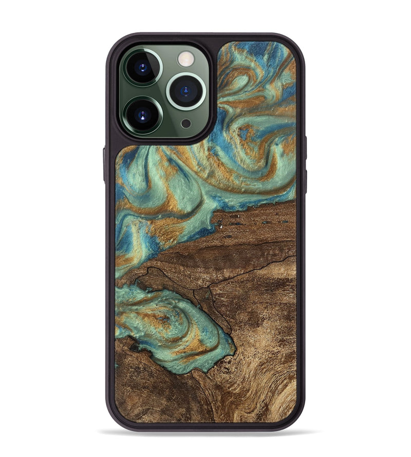 iPhone 13 Pro Max Wood Phone Case - Merton (Teal & Gold, 745945)