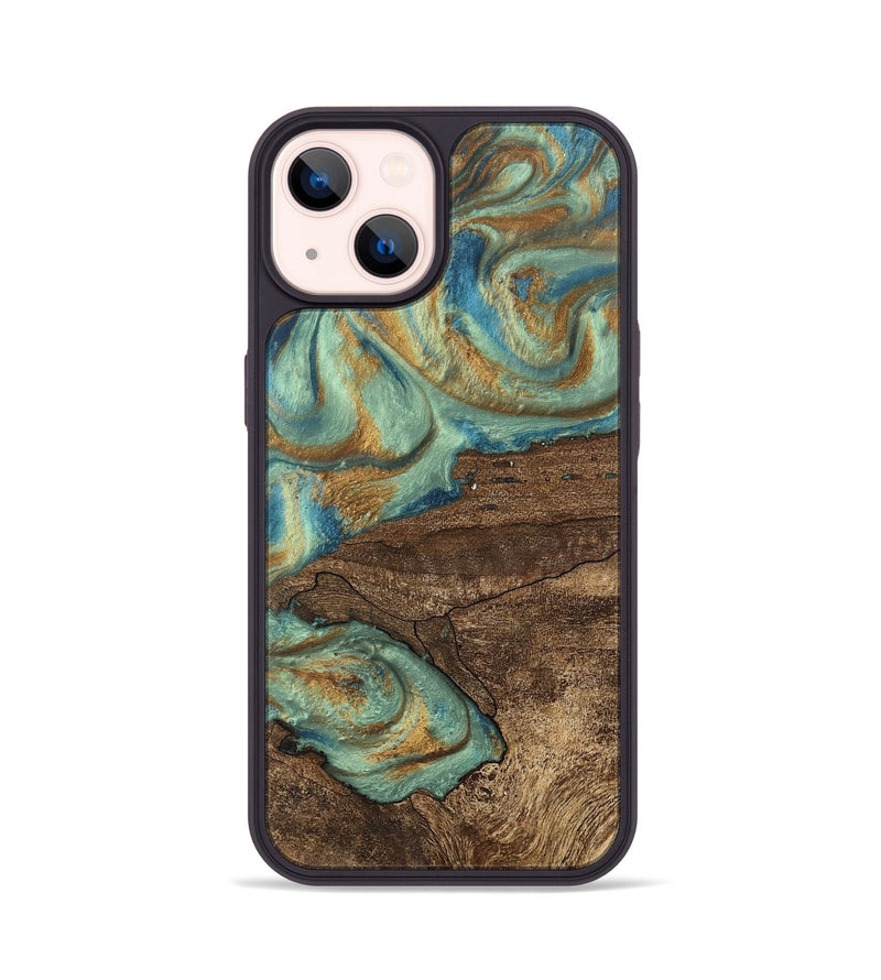 iPhone 14 Wood Phone Case - Merton (Teal & Gold, 745945)