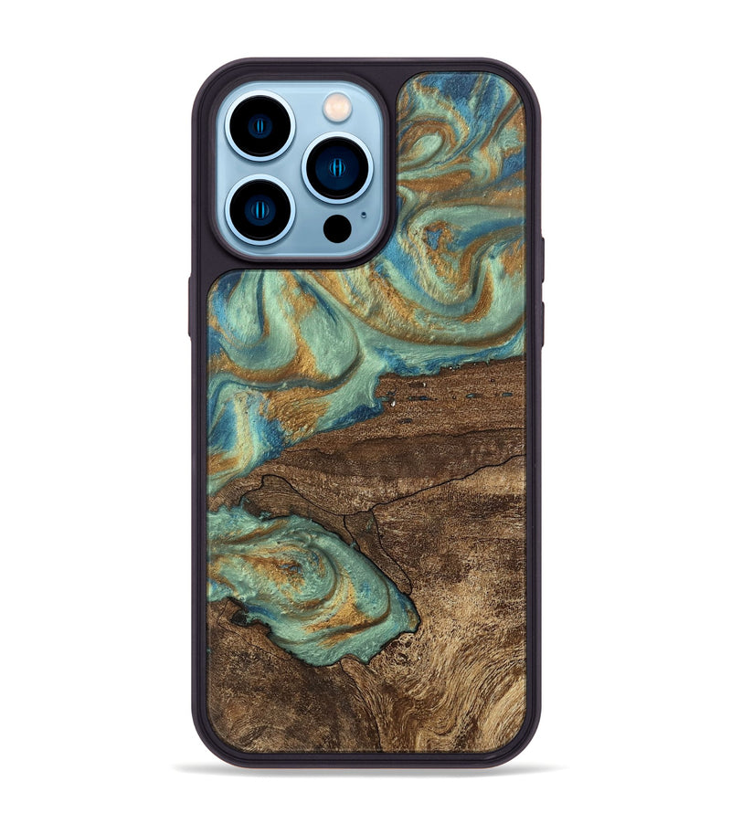 iPhone 14 Pro Max Wood Phone Case - Merton (Teal & Gold, 745945)