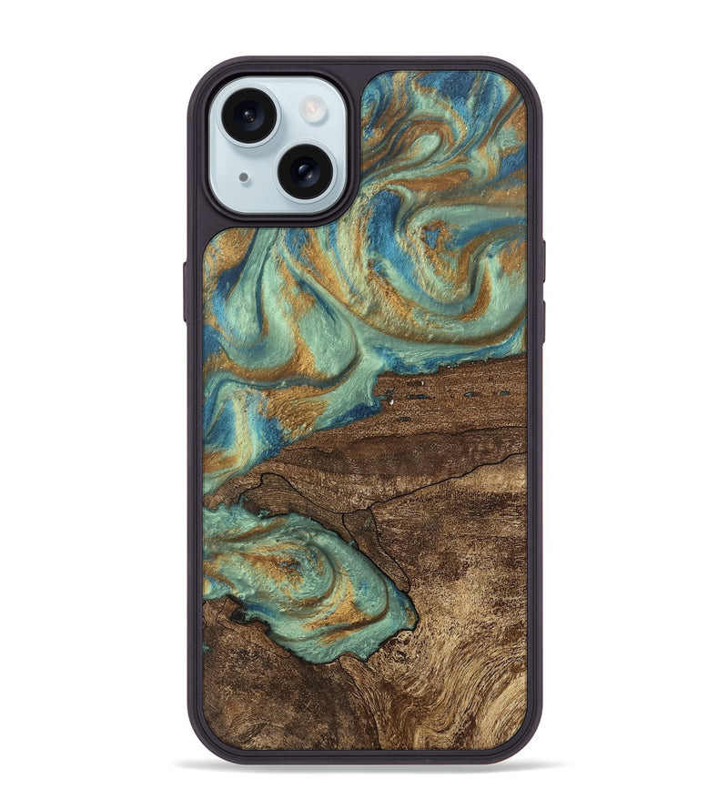 iPhone 15 Plus Wood Phone Case - Merton (Teal & Gold, 745945)