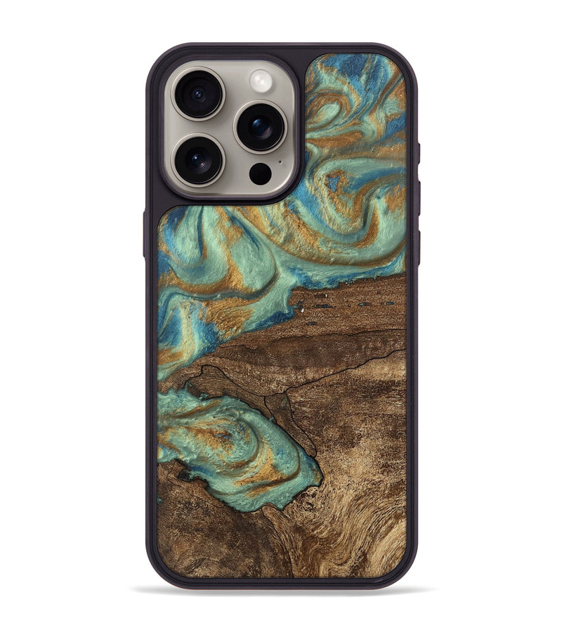 iPhone 15 Pro Max Wood Phone Case - Merton (Teal & Gold, 745945)