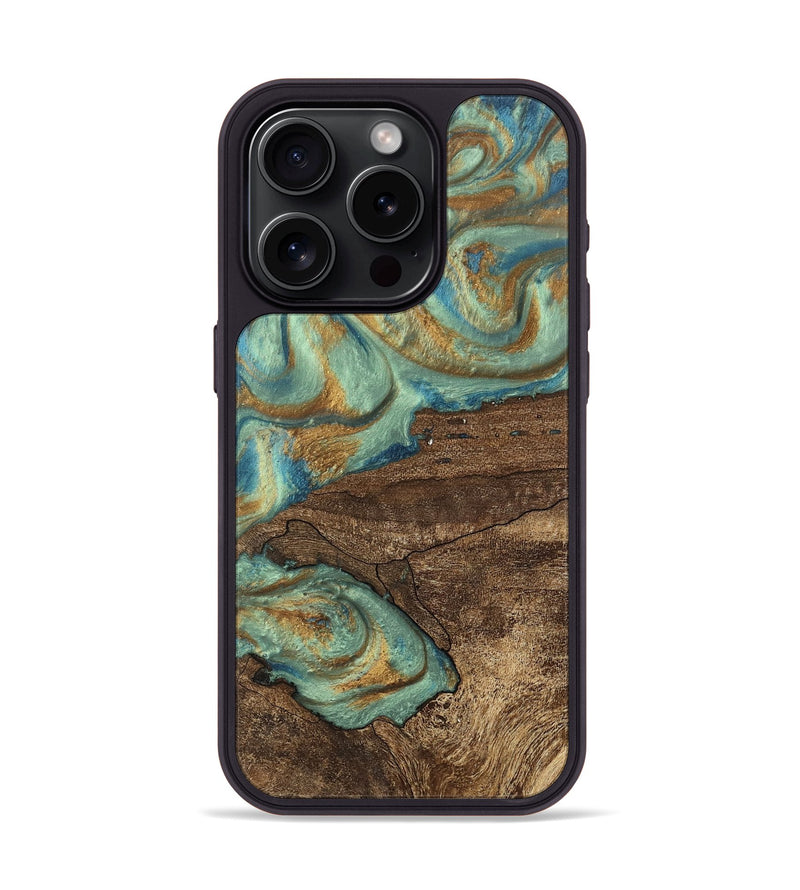 iPhone 15 Pro Wood Phone Case - Merton (Teal & Gold, 745945)