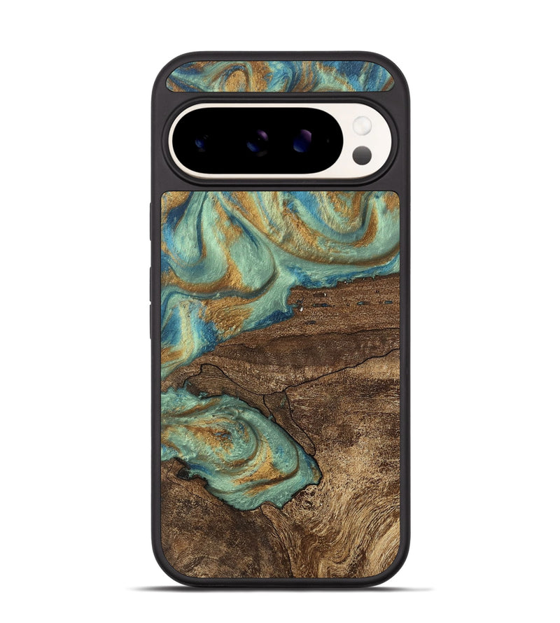 Pixel 9 Wood Phone Case - Merton (Teal & Gold, 745945)